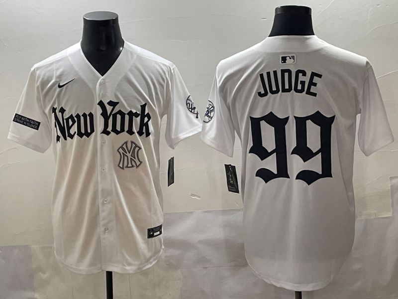 Men 2025 New York Yankees #99 Judge White Five generations Joint Name Nike MLB Jersey style 22